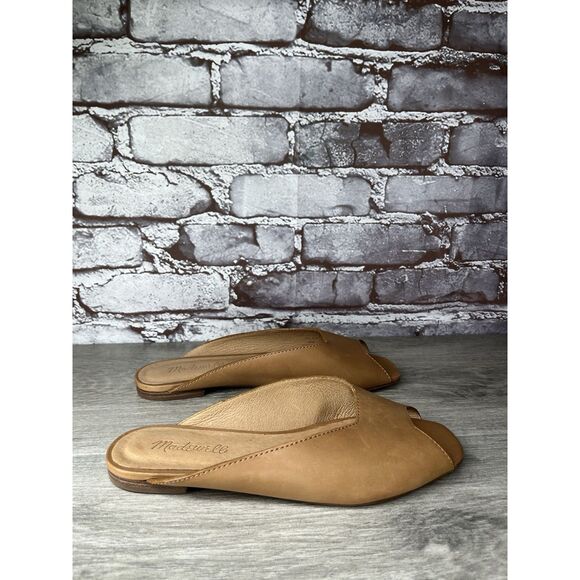 Madewell The Erica Peep-Toe Mule in English Saddle tan leather Flats Women 6.5M - Picture 14 of 16